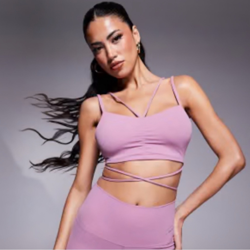 Nike Training Zenvy Yoga Women XL Strappy wrap light Support Sports Bra pink